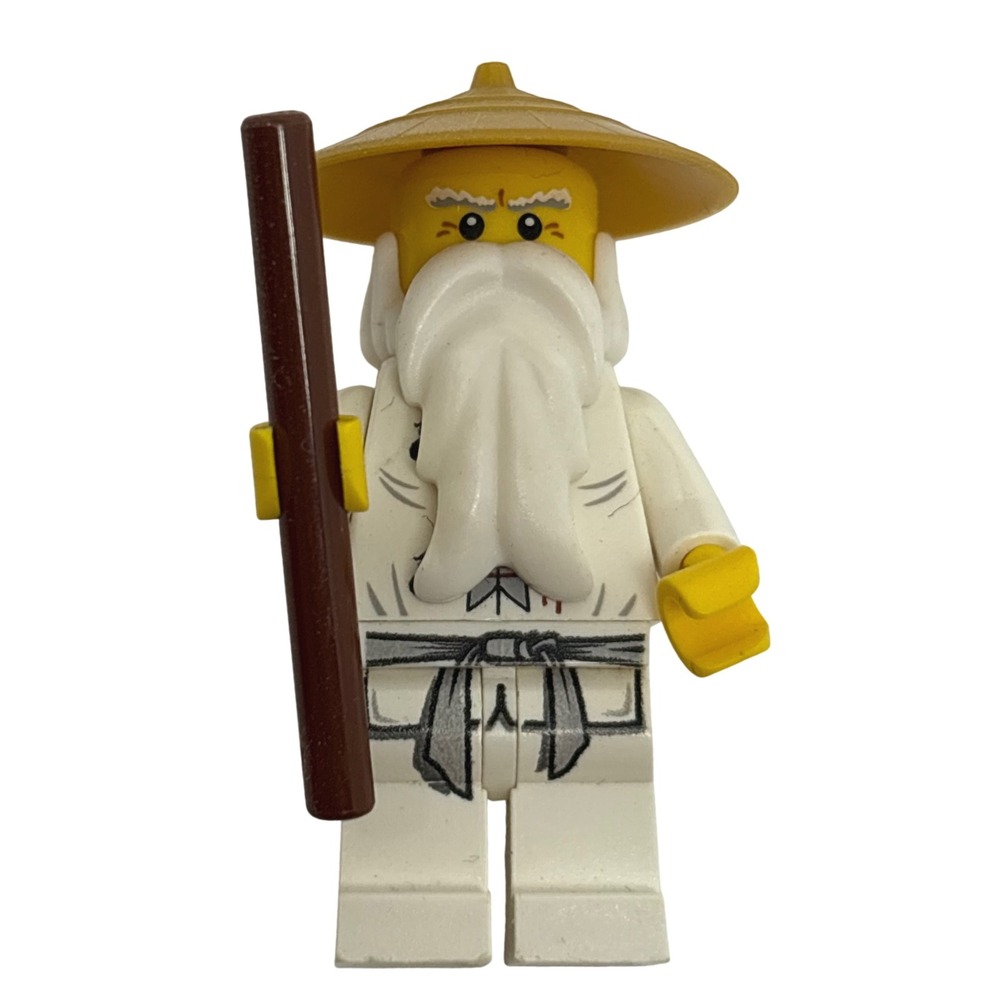 LEGO Ninjago Sensei Master Wu Minifigure White Kimono Dragon Hat Staff njo026